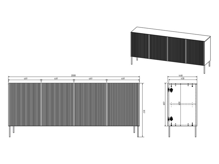 BOGART. Komoda Nicole 200 cm biały mat / złote nóżki Płyta meblowa Styl Nowoczesny Z szafkami i szufladami Płyta MDF Wysokość 85 cm Głębokość 45 cm Wysokość 86 cm Pomieszczenie Salon