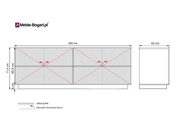 Komoda 200 cm Asha czarny mat Z witrynami Styl Nowoczesny Płyta MDF Głębokość 43 cm Pomieszczenie Sypialnia