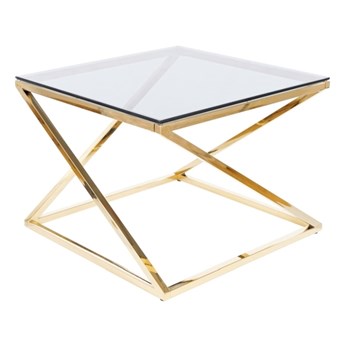 Szklany stolik glamour na złotej podstawie Liam