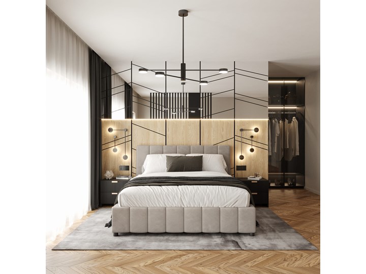 Łóżko tapicerowane 140x200  LEA / pojemnik na pościel Drewno Welur Metal Tkanina Kategoria Łóżka do sypialni