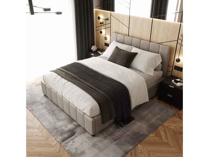 Łóżko 180x200 z pojemnikiem LEA II / pojemnik na pościel Metal Kolor Beżowy Łóżko tapicerowane Tkanina Drewno Rozmiar materaca 180x200 cm