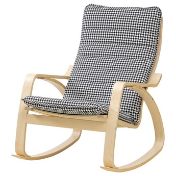 IKEA POÄNG / HÄVERÖDAL Krzesło bujane, okl brzoz/Vibberbo czarny/beżowy, Szerokość: 68 cm