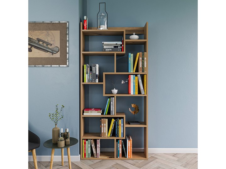 SELSEY Regał na książki Katpe z wieloma półkami sosna Wysokość 182 cm Drewno Szerokość 90 cm Płyta meblowa Płyta laminowana Płyta MDF Tworzywo sztuczne Styl Skandynawski