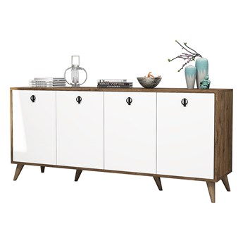 SELSEY Komoda niska podwójna Ellec biała/orzech 180 cm