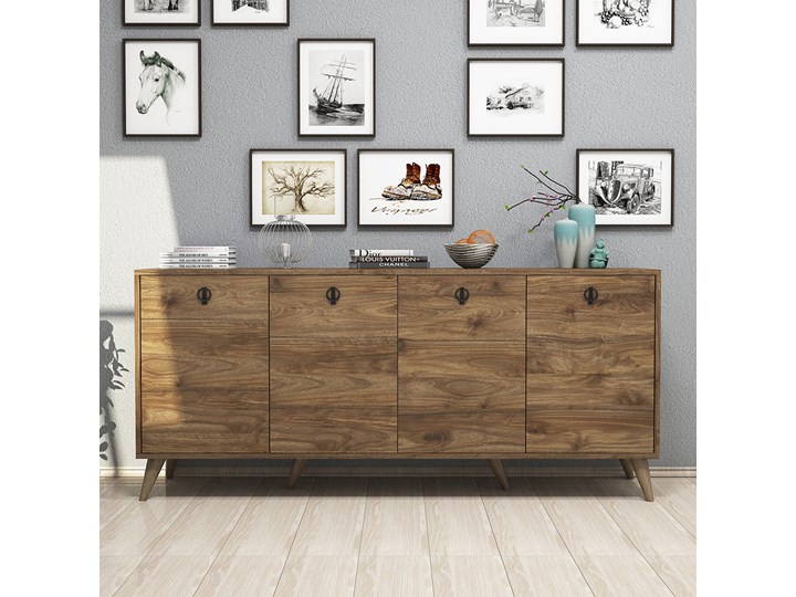 SELSEY Komoda niska podwójna Ellec orzech 180 cm Głębokość 45 cm Płyta MDF Styl Nowoczesny