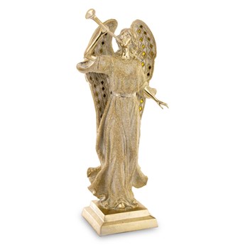 ANIOŁ GRAJĄCY NA TRĄBCE figurka dekoracyjna złota ze złotymi kawałkami luster, wys. 52 cm