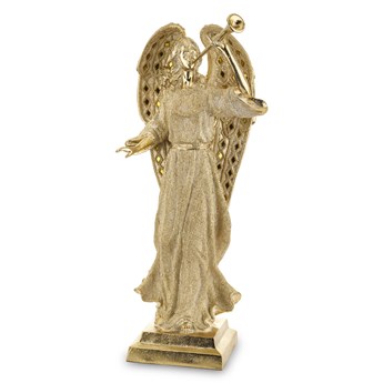 ANIOŁ GRAJĄCY NA TRĄBCE figurka dekoracyjna złota ze złotymi kawałkami luster, wys. 51 cm
