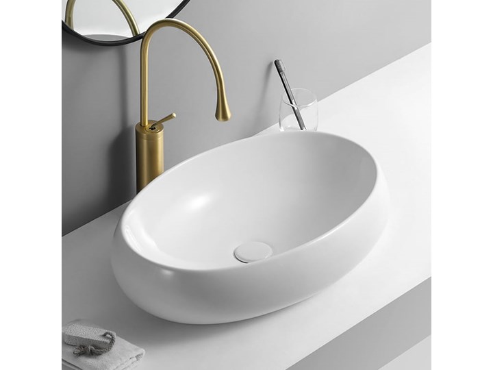 VELDMAN UMYWALKA CERAMICZNA ALANIA 60x40 48x34 Meblowe Ceramika Szerokość 48 cm Owalne Nablatowe Szerokość 60 cm Kategoria Umywalki Kolor Biały