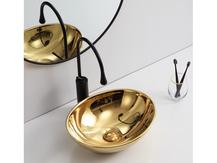 VELDMAN UMYWALKA CERAMICZNA VERA GOLD ZŁOTA Owalne Nablatowe Kolor Złoty Szerokość 41 cm Ceramika Meblowe Kategoria Umywalki