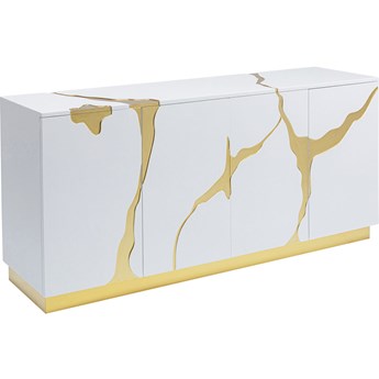 Komoda biało złota metalowa czterodrzwiowa glamour 165 x 46 cm
