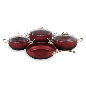 4-częściowy zestaw czerwonych aluminiowych naczyń z 3 pokrywkami Güral Porselen Ruby