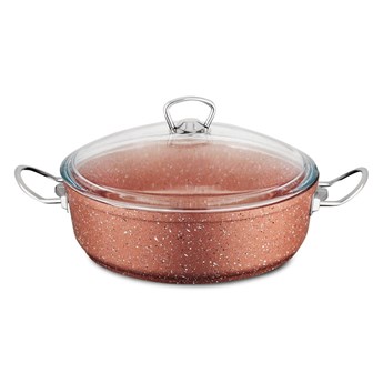 Różowy niski aluminiowy garnek z pokrywką Güral Porselen Classic, ø 26 cm