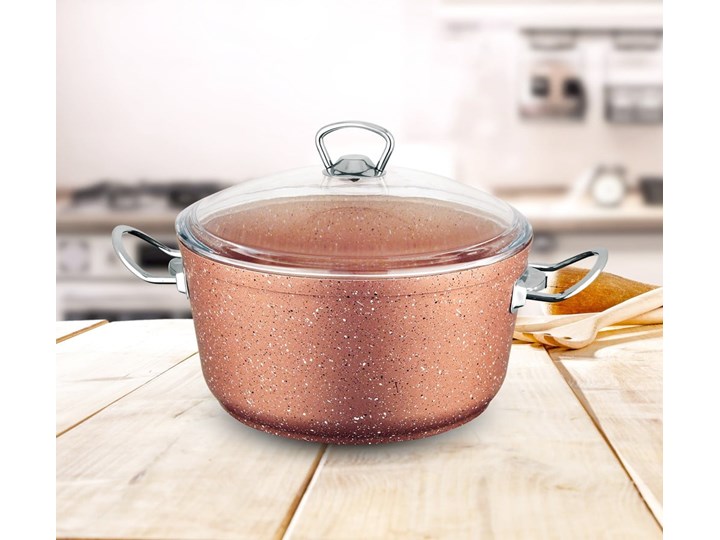 Różowy aluminiowy garnek z pokrywką Güral Porselen Classic, ø 26 cm Aluminium Pojemność 3 l