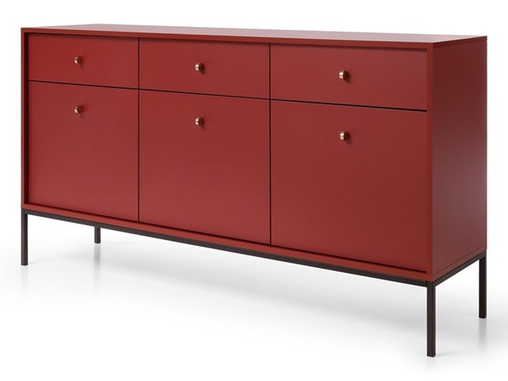 Bettso Elegancka komoda trzydrzwiowa z szufladami MOLLY bordowa Kolor Bordowy Płyta MDF Wysokość 83 cm Szerokość 153 cm Głębokość 39 cm Styl Nowoczesny