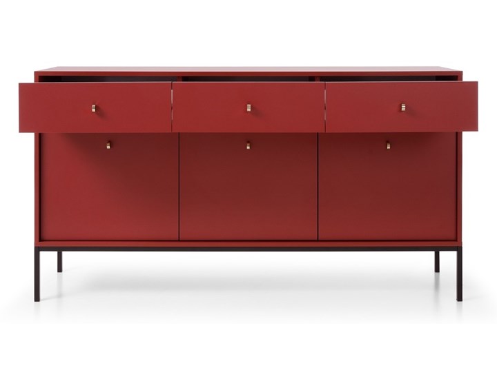 Bettso Elegancka komoda trzydrzwiowa z szufladami MOLLY bordowa Wysokość 83 cm Szerokość 153 cm Kolor Bordowy Płyta MDF Głębokość 39 cm Styl Nowoczesny