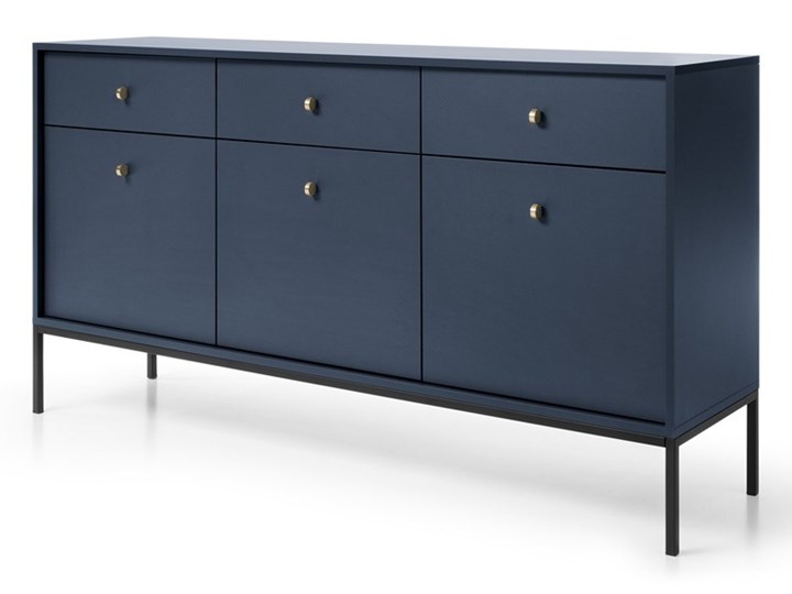 Bettso Komoda trzydrzwiowa z szufladami MOLLY w kolorze granatowym Głębokość 39 cm Wysokość 83 cm Szerokość 153 cm Płyta MDF Styl Nowoczesny
