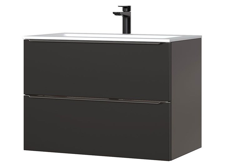 Podwieszana szafka łazienkowa z umywalką - Malta 4S Czarny mat 80 cm