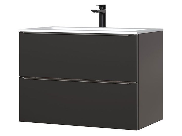 Podwieszana szafka łazienkowa z umywalką - Malta 4S Czarny mat 80 cm Drewno Kategoria Szafki stojące Wiszące Płyta MDF Głębokość 46 cm Szafki Wysokość 57 cm Kolor Szary