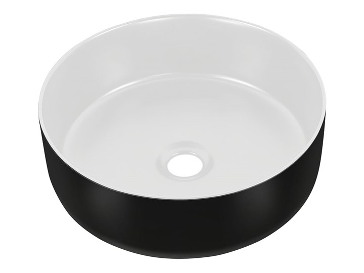 Okrągła czarno-biała umywalka nablatowa - Cersit Nablatowe Szerokość 36 cm Ceramika Szkło Okrągłe Kolor Czarny