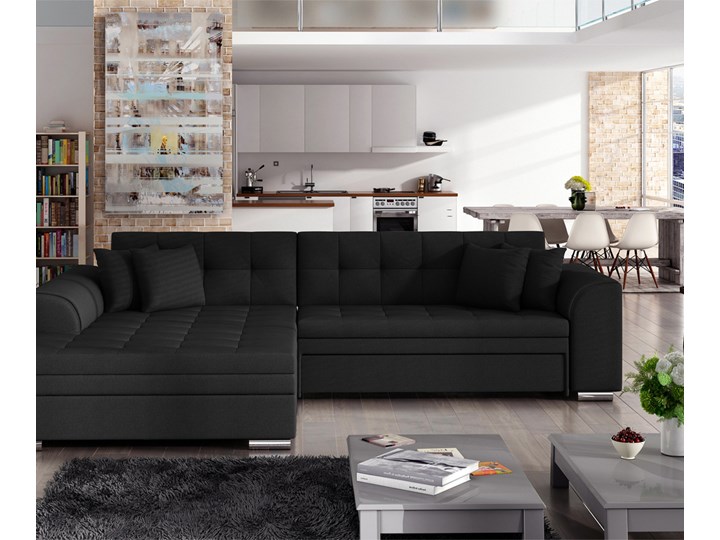 SELSEY Narożnik z funkcją spania Ralkato czarny lewostronny Wysokość 38 cm Głębokość 195 cm Materiał obicia Materiał pikowany Wysokość 80 cm Szerokość 295 cm Lewostronne Materiał obicia Tkanina