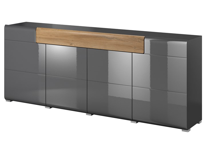 SELSEY Komoda czterodrzwiowa Aleyna z szufladą antracyt Płyta MDF Szerokość 208 cm Kategoria Komody Drewno Pomieszczenie Salon