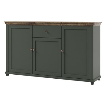 SELSEY Komoda trzydrzwiowa Euglia 160 cm zielona z blatem dąb Lefkas