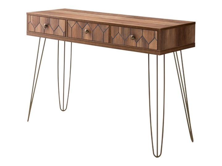 SELSEY Konsola Orianis 115x39 cm hairpin legs z trzema szufladami Wysokość 80 cm Szerokość 115 cm Płyta MDF Metal Drewno Z szufladą Pomieszczenie Salon