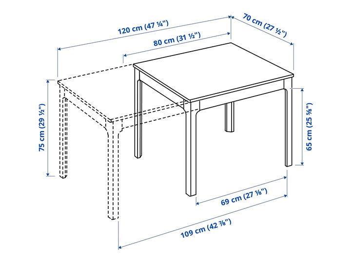 IKEA EKEDALEN / EKEDALEN Stół i 2 krzesła, biały/Hakebo ciemnoszary, 80/120 cm Pomieszczenie Jadalnia