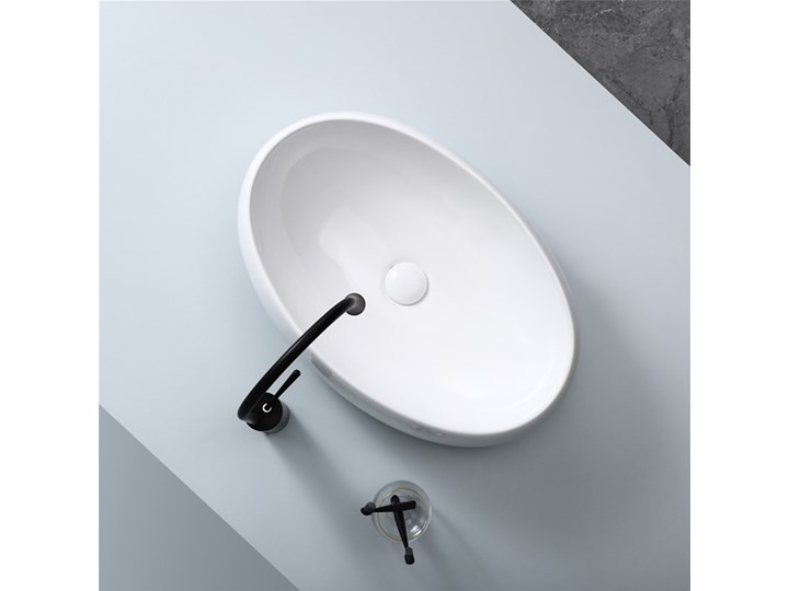VELDMAN UMYWALKA CERAMICZNA ALANIA 60x40 48x34 Owalne Nablatowe Meblowe Szerokość 48 cm Ceramika Kategoria Umywalki Szerokość 60 cm Kolor Biały