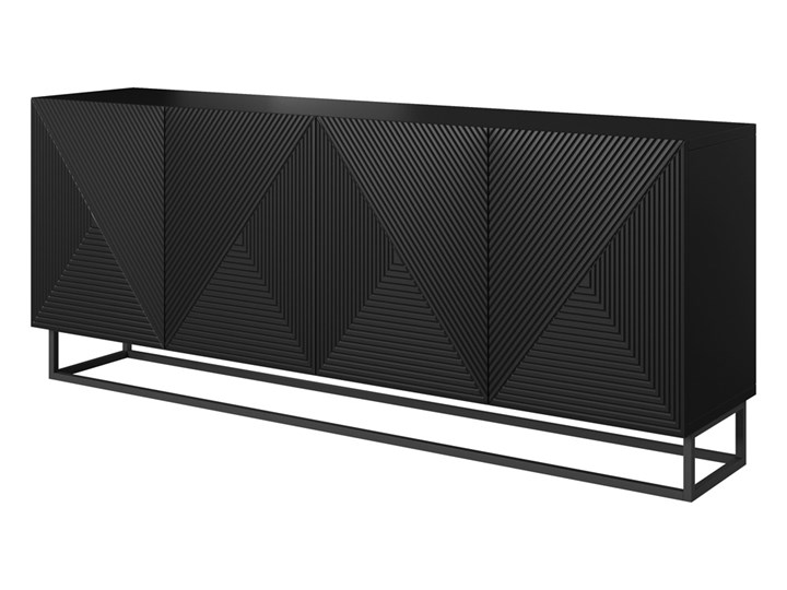 Komoda 200 cm Asha na metalowych nogach czarny mat Styl Nowoczesny Głębokość 43 cm Płyta MDF Z witrynami Pomieszczenie Sypialnia