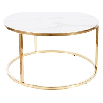 Okrągły stolik kawowy glamour Sabine efekt białego marmuru
