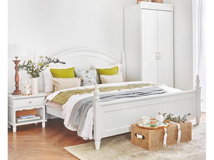 Duże eleganckie łóżko Sophia 180x200 Drewno Łóżko drewniane Tkanina Kolor Biały Rozmiar materaca 180x200 cm