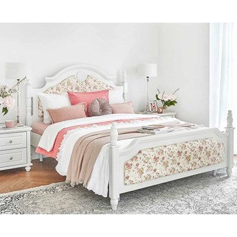 Białe łóżko 160x200 Rose, tapicerowane, wzór w drobne kwiaty