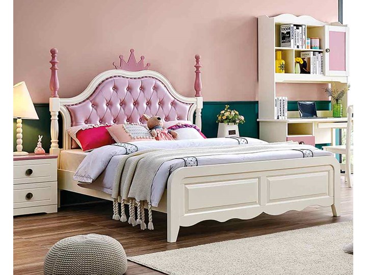 Łóżko dla dziewczynki 120x200 cm Princess różowy zagłówek w kształcie korony Rozmiar materaca 110x200 cm Tkanina Płyta MDF Kategoria Łóżka dla dzieci