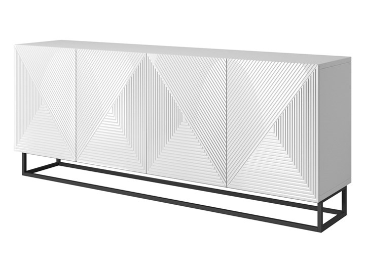 Komoda 200 cm Asha na metalowych nogach biały połysk Z witrynami Płyta MDF Pomieszczenie Salon Głębokość 43 cm Styl Nowoczesny