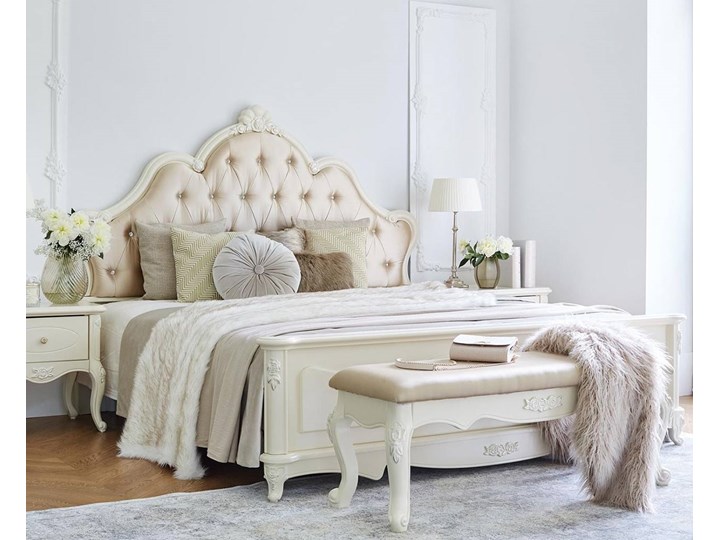 Królewskie łóżko Chiara, ecru,180x200 cm Tkanina Łóżko pikowane Zagłówek Z zagłówkiem Styl Minimalistyczny