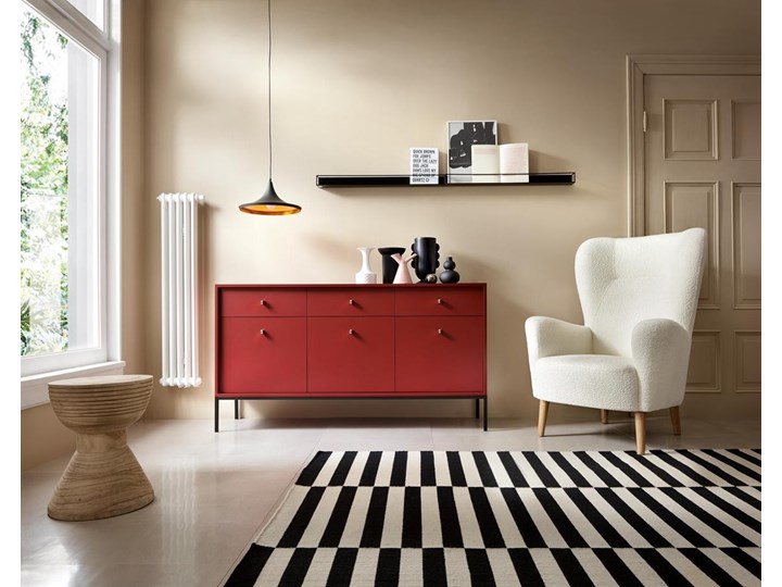 Bettso Elegancka komoda trzydrzwiowa z szufladami MOLLY bordowa Głębokość 39 cm Szerokość 153 cm Płyta MDF Wysokość 83 cm Kolor Bordowy