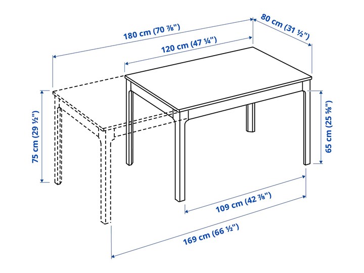 IKEA EKEDALEN / KÄTTIL Stół i 4 krzesła, biały/Knisa jasnoszary, 120/180 cm Liczba krzeseł 6 krzeseł Kategoria Stoły z krzesłami