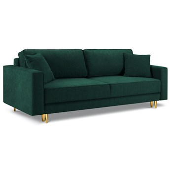 Sofa rozkładana 3 osobowa zielona nogi złote 233x102 cm