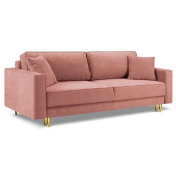 Sofa rozkładana 3 osobowa różowa nogi złote 233x102 cm