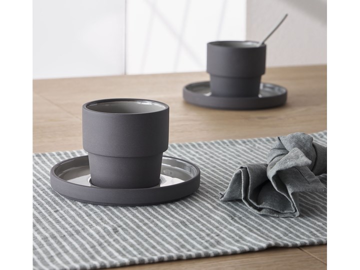 Filiżanka ze spodkiem Thianela Ø8 cm cm porcelanowa szara Porcelana Kolor Szary