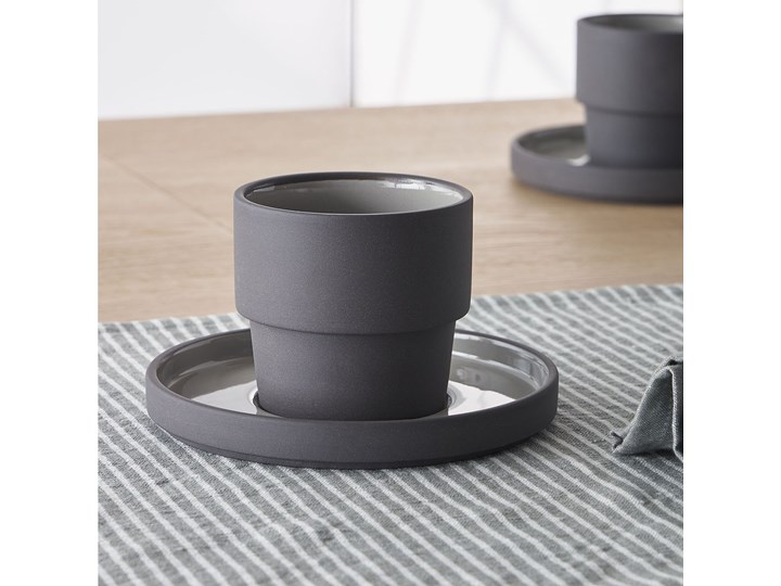 Filiżanka ze spodkiem Thianela Ø8 cm cm porcelanowa szara Porcelana Kolor Szary
