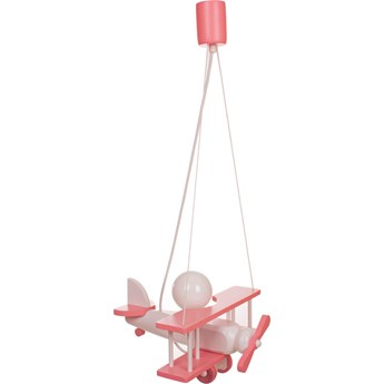 Różowa dziecięca lampa wisząca samolot drewniana - S199-Frela
