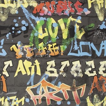 Tapeta dla dzieci w kolorowe graffiti napisy cegła