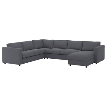 IKEA VIMLE Narożna sofa rozkł. 5o z szezl, Gunnared średnioszary, Wysokość łóżka: 53 cm