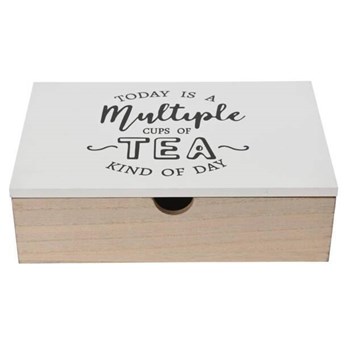 Pudełko na herbatę, drewniane, stylowy napis na pokrywie, 24 x 17 x 7 cm