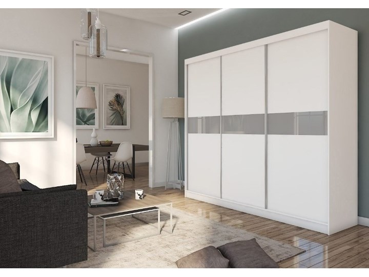AMDK Obszerna Szafa przesuwna Tanna 240 - BIAŁA Kolor Biały Metal Głębokość 61 cm Płyta laminowana Płyta MDF Styl Nowoczesny