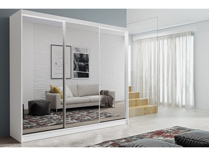 AMDK Duża Szafa Przesuwna z lustrem Denver 240 BIAŁA Głębokość 61 cm Metal Płyta MDF Płyta laminowana Pomieszczenie Sypialnia Rodzaj drzwi Przesuwne