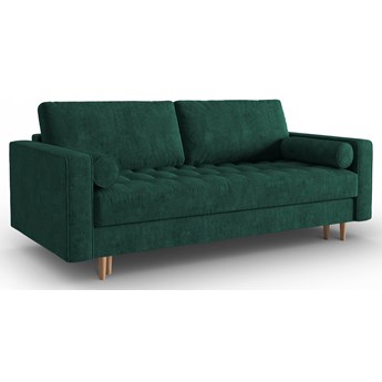 Sofa 3 osobowa rozkładana zielona nogi drewniane 225x100 cm