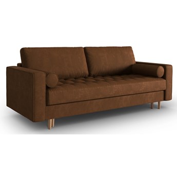 Sofa 3 osobowa rozkładana brązowa nogi drewniane 225x100 cm